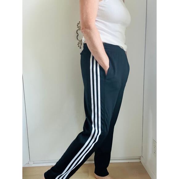 AdidasTrack Pants Size Medium/Large Slim Fit Black White Classic stripe Workout - Picture 7 of 7